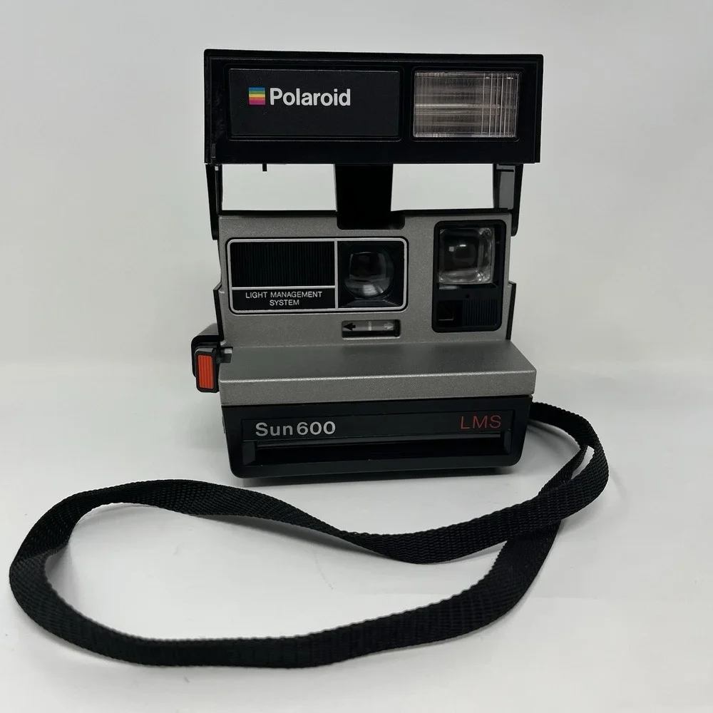 Vintage Polaroid Sun 600 LMS Instant Film Camera Silver Face Built-In Flash